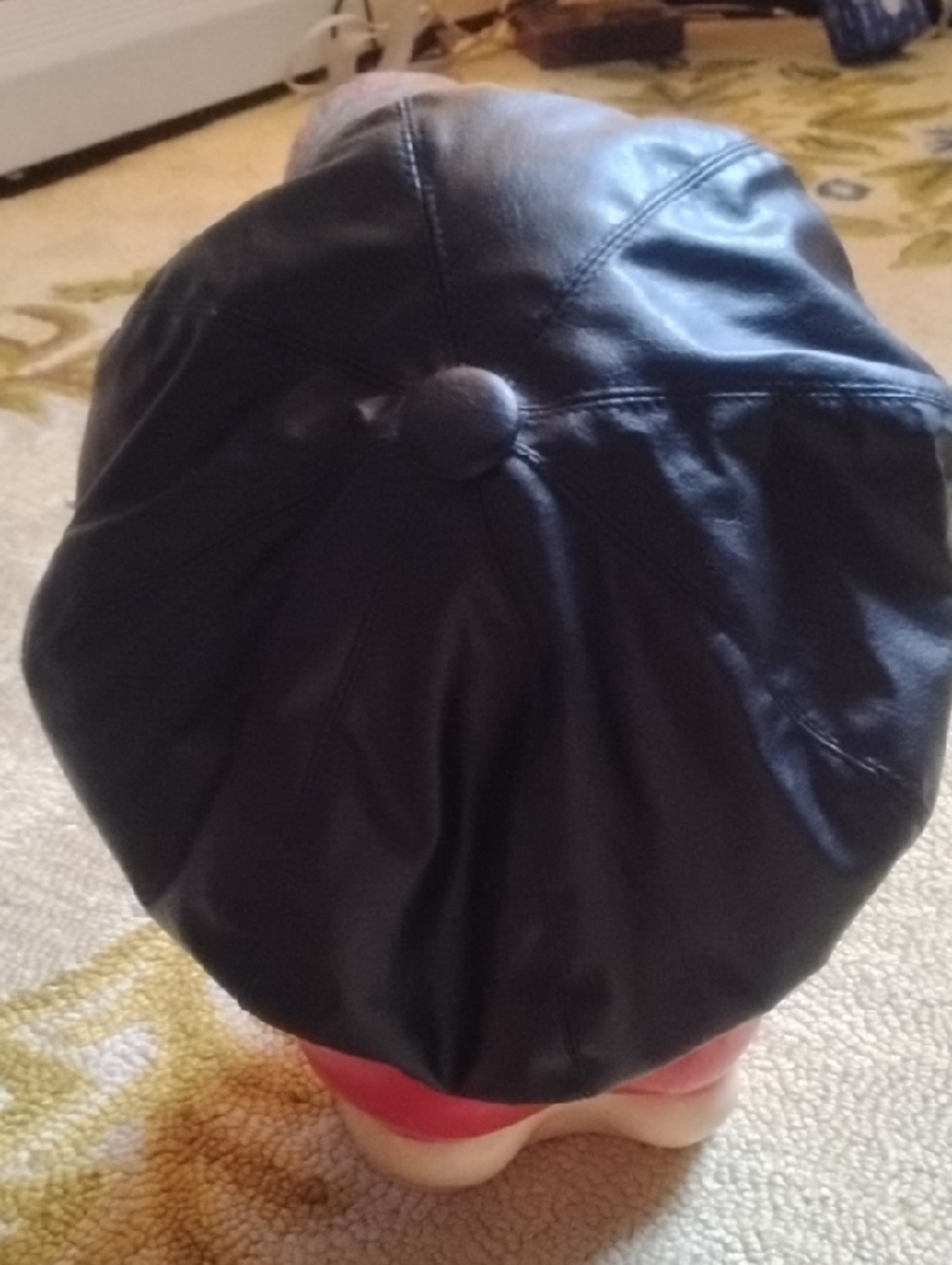 Source Unknown Black Faux Leather Newsboy Cap with Navy Brim - Picture 2 of 4